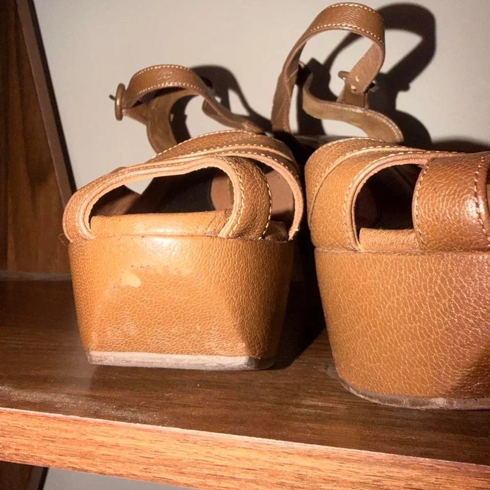Marni Brown Pebbled Leather Platform Wedge Sandals Ankle Strap Made in Italy 38